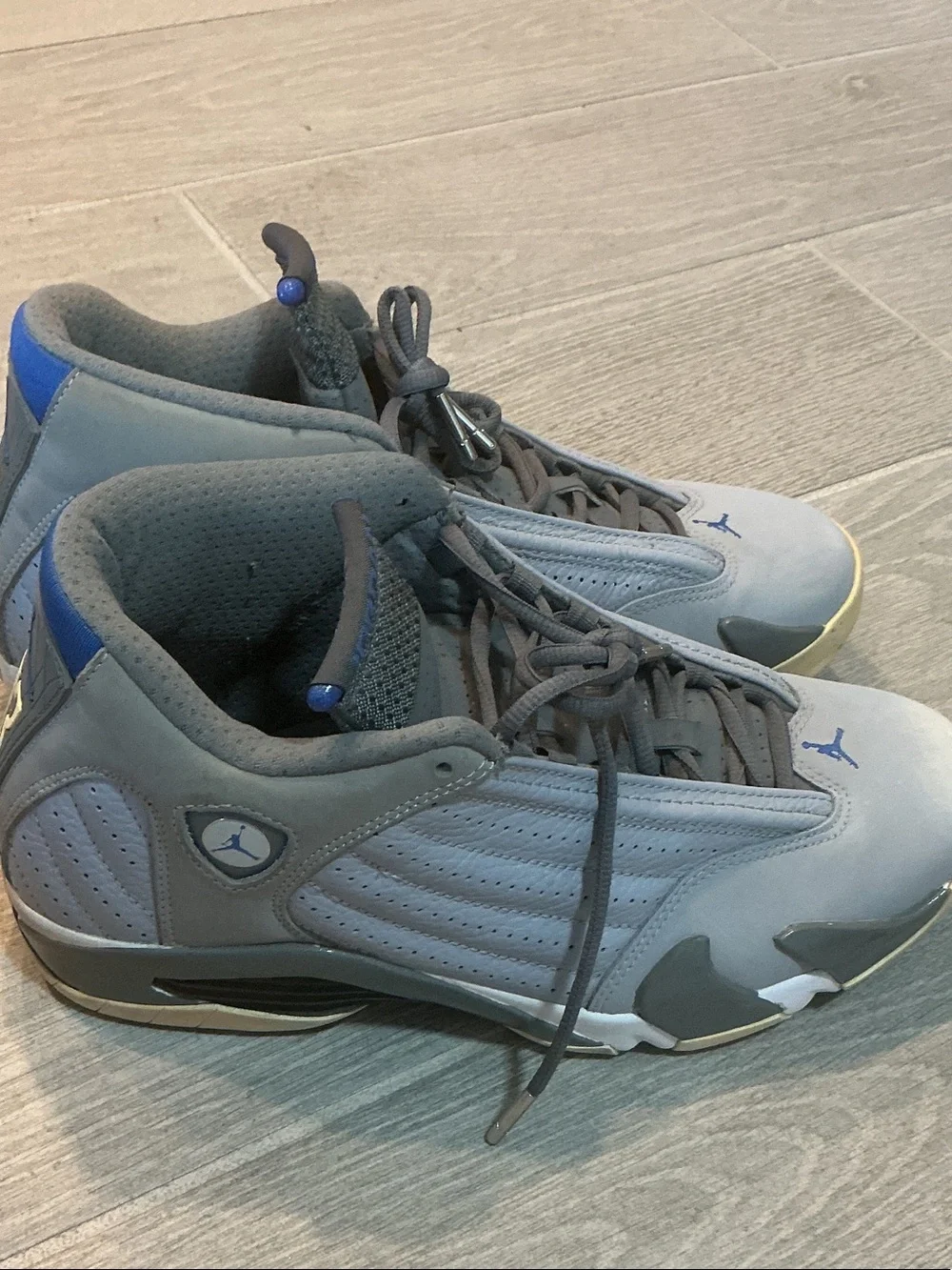 Nike Air Jordan 14 Retro Grey/Blue Leather Basketball Sneakers  Sz 9 487471-004